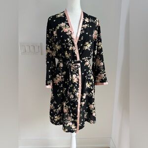 Oscar de la Renta Pink Label Kimono Wrap Robe Black Floral Size Small/Medium